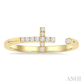 1/10 Ctw Petite Cross Round Cut Diamond Open Fashion Ring in 10K Yellow Gold